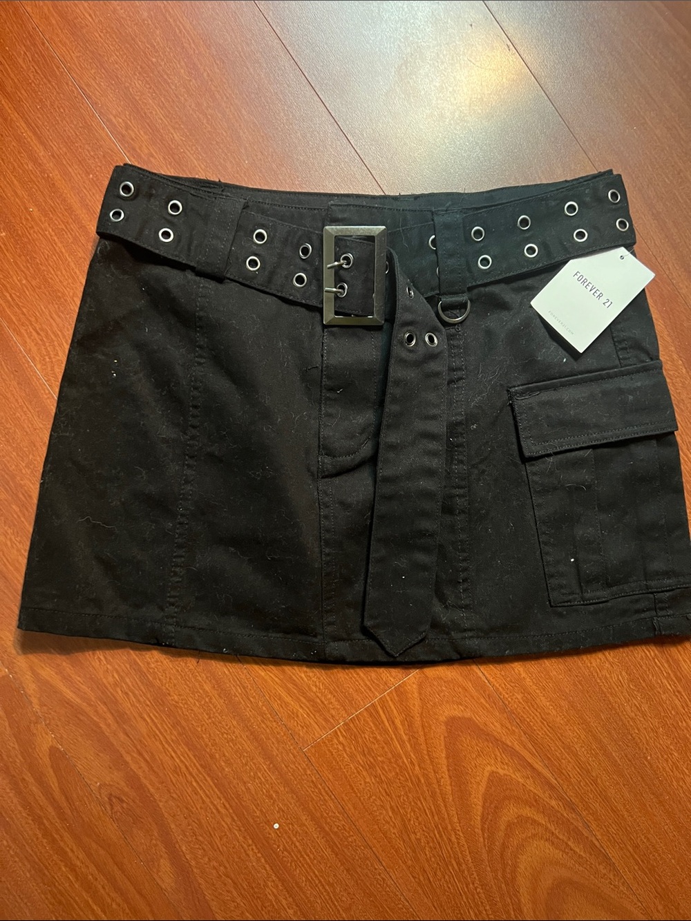 Forever 21 Black Cargo Mini Skirt with removable Grommet Belt size S